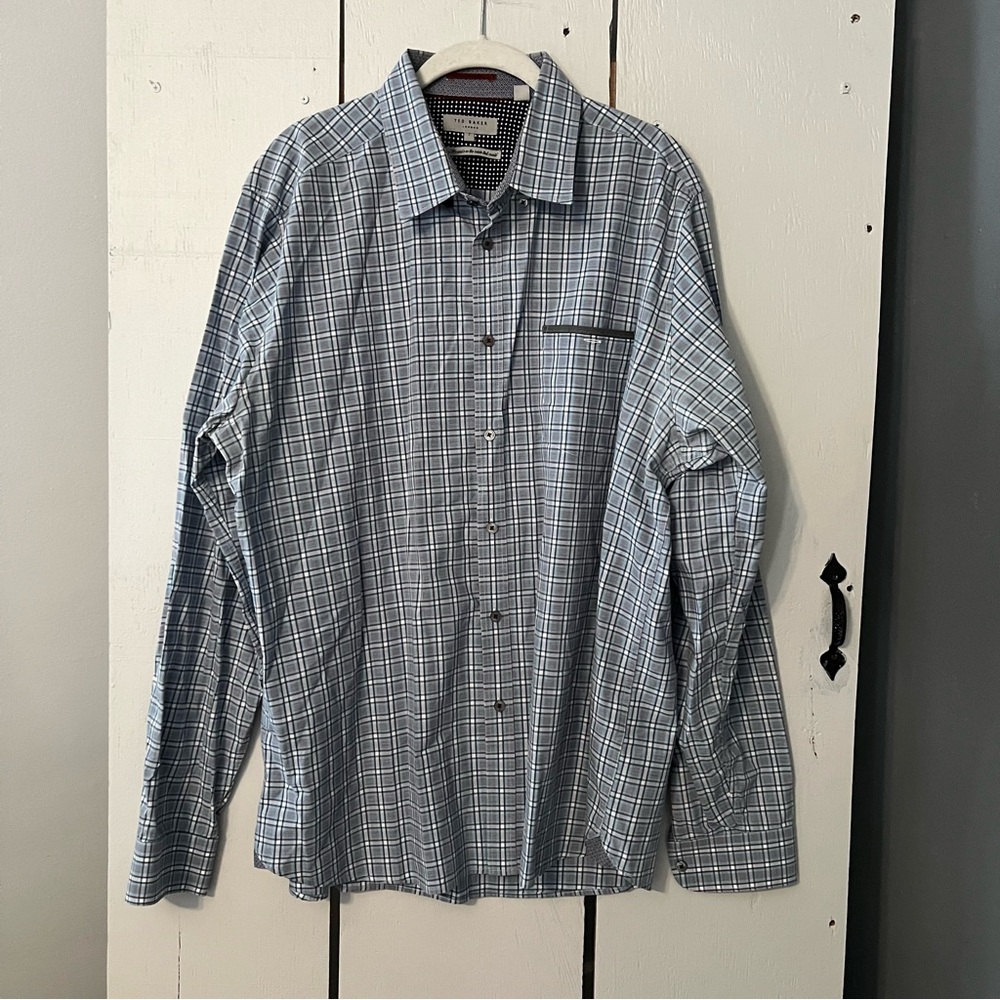 Ted Baker Shirt Mens  Windowpane Check Long Sleeve Classic Size 7